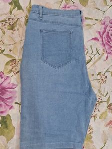 Classic Light Wash Denim Longline Shorts