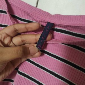 Pink Striped Cropped T-Shirt