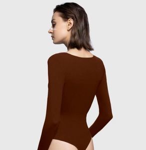 Brown V-Neck Long Sleeve Bodysuit