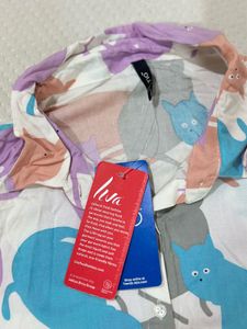 completely new Cat Print Button-Up Shirt
