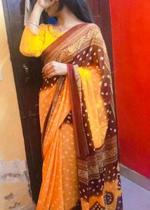 Yellow Bandhani Print Saree