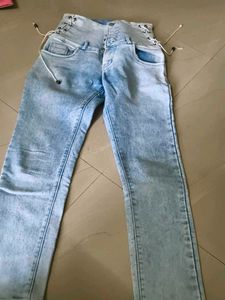 Light Wash Lace-Up Denim Jeans