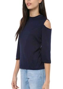 Navy Cold Shoulder Top