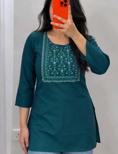 Elegant Teal Kurta with White Embroidery