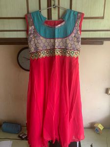 Vibrant Pink & Teal Anarkali Dress