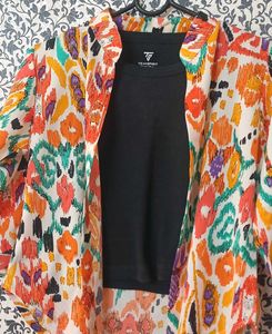 Vibrant Print Open Front Kimono Top