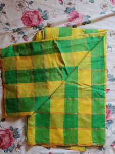Vibrant Yellow &amp; Green Checked Saree
