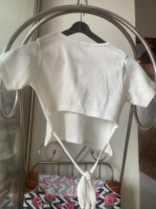 White Ribbed Tie-Back Crop Top