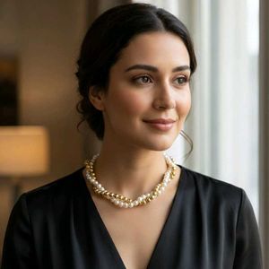 Elegant Pearl & Gold Beaded Necklace