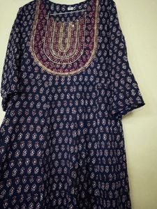 Navy Blue Printed Kurta