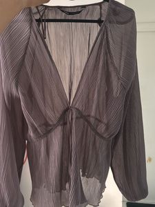 Zara Lace Shirt With Tie Detail