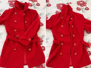 Vibrant Red Corduroy Double-Breasted Coat