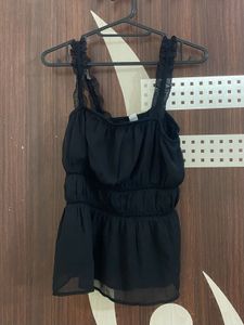 Black Ruffle Strap Top