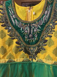 Yellow &amp; Green Embroidered Lehenga Choli