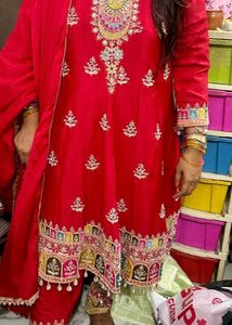 Embroidered Red Kurta Set with Dupatta