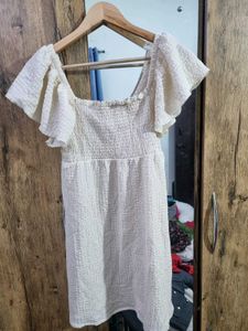 H&M Cream Ruffled Sleeve Mini Dress