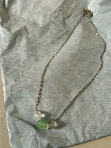Delicate Silver Necklace with Green Beads