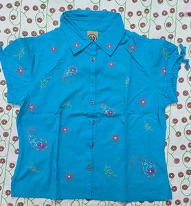 Blue Embroidered Top