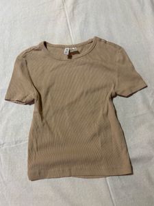 Ribbed Knit Crew Neck T-Shirt