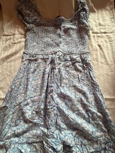 Blue Floral Smocked Mini Dress