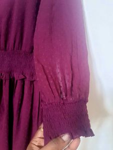 On Offer -Burgundy Ruffle Midi Dress