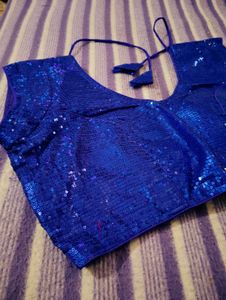 Stunning Royal Blue Sequined Saree Blouse