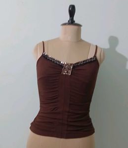 Y2K style Brown Embellished Cami Top