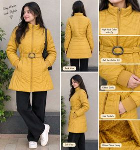 Stylish Yellow Quilted Belted Jacket
