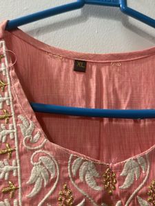 Elegant Peach Embroidered Kurta