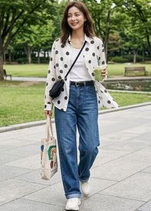 white shirt black Polka Dot Button-Up