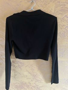 ZARA Black Ribbed Long Sleeve Crop Top