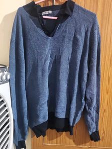 Men's Blue Striped Knit Sweater