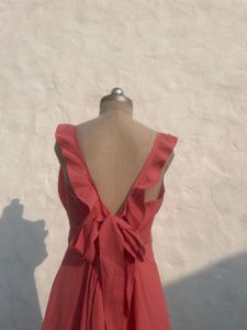Coral Square Neck Ruffle Dress