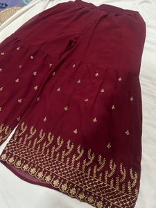 Elegant Maroon Embroidered Kurta sharara Set