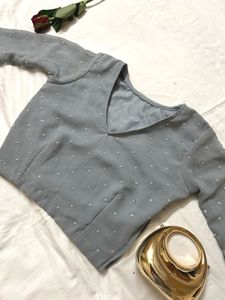 Elegant Grey Embellished Blouse