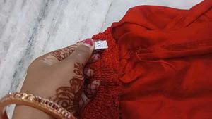 Vibrant Red Lace Ethnic Skirt