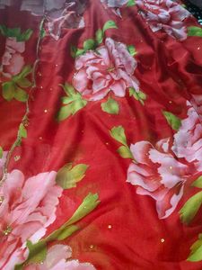 Red Floral Print Saree