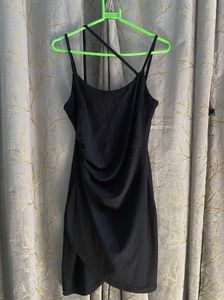 Chic Black Ruched Mini Dress