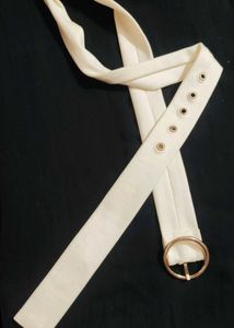 Stylish White Belt with Gold Buckle
