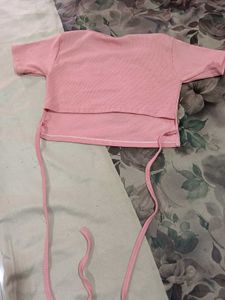 Y2K Pink Tie-Back Ribbed Crop Top