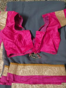 Price dropped Elegant Grey Saree with Pink Border