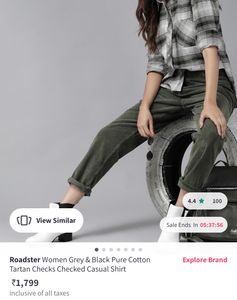 Women Grey &amp; Black Pure Cotton  Shirt