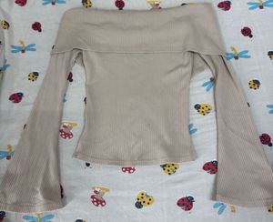 Pinteresty Beige Off-Shoulder Bell Sleeve Top