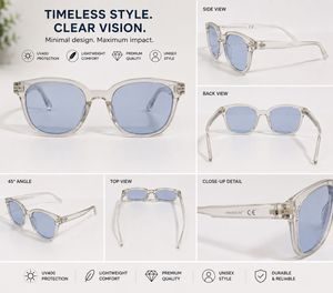Clear Frame Blue Lens Sunglasses