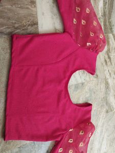 Pink Ethnic Blouse with Printed Sleeves