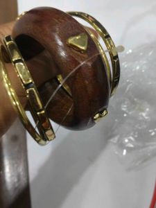 Unique Wood &amp; Gold Bangles Set