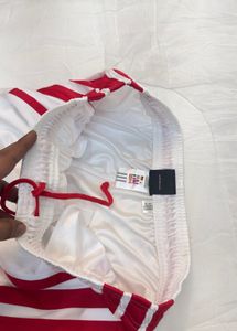 Adidas White Track Pants with Red Stripes