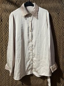 Elegant Lace Trim Satin Shirt