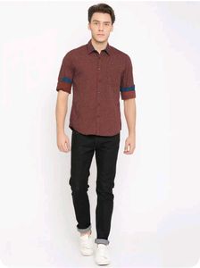 HERE&amp;NOW Men Red &amp; White Regular Fit Printed Shirt