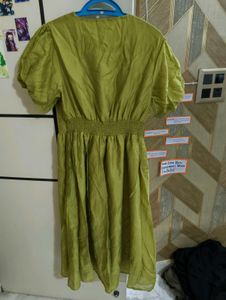 Olive Green Puff Sleeve Midi Dress